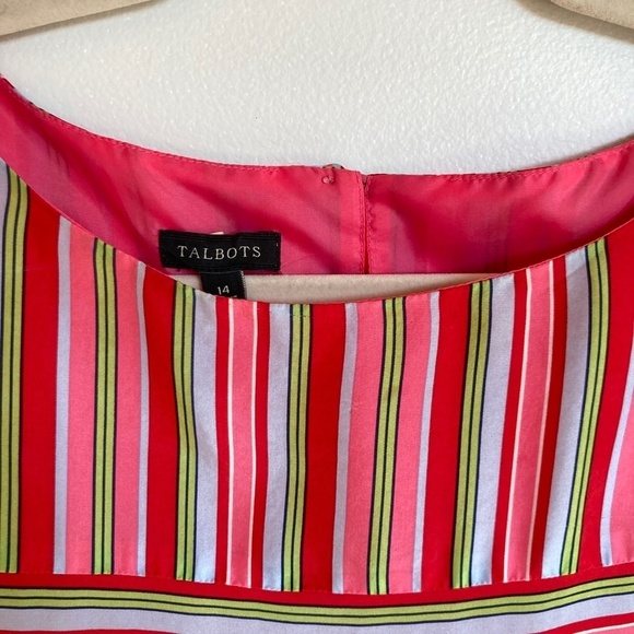 Talbots | 100% Silk Pink & Green Preppy Striped Sleeveless Blouse | Size 14 - Picture 3 of 8